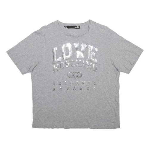 LOVE MOSCHINO Womens Grey Silver Logo Graphic T-Shirt UK 8 Short Sleeve Crew