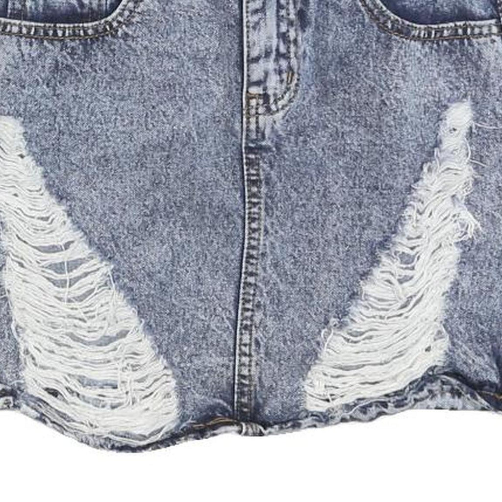 LIRA Womens Blue Denim Mini Skirt Cotton Blend Distressed XS Ripped Casual
