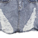 LIRA Womens Blue Denim Mini Skirt Cotton Blend Distressed XS Ripped Casual