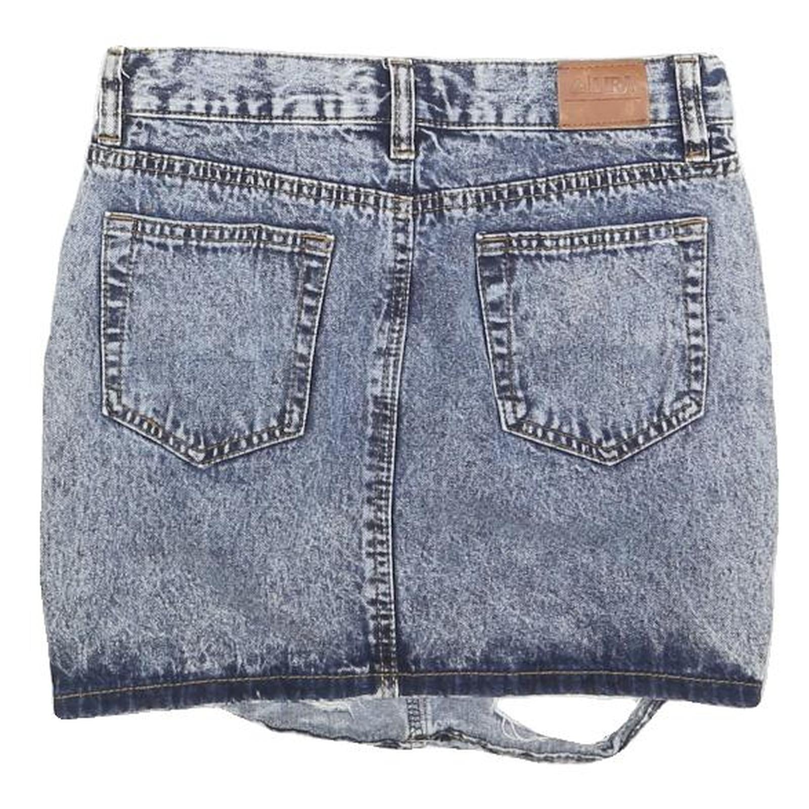 LIRA Womens Blue Denim Mini Skirt Cotton Blend Distressed XS Ripped Casual