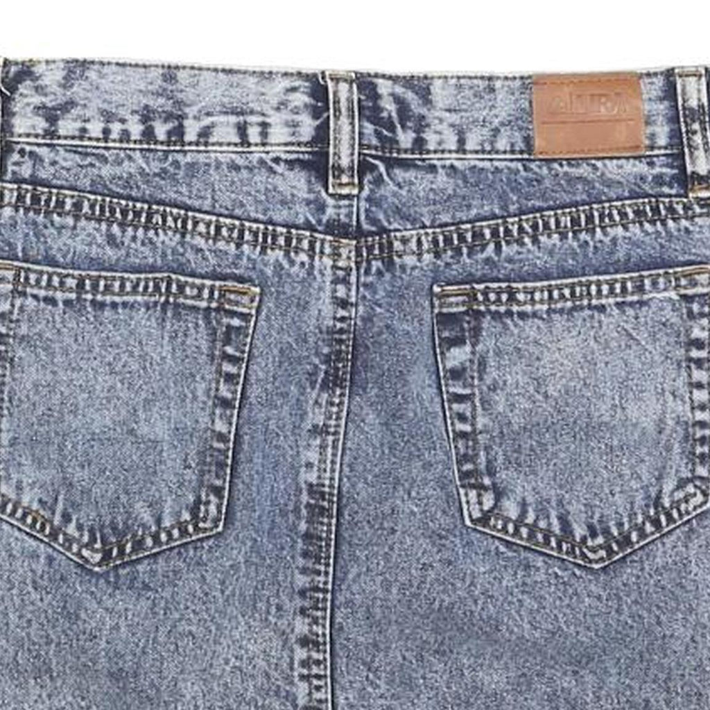 LIRA Womens Blue Denim Mini Skirt Cotton Blend Distressed XS Ripped Casual