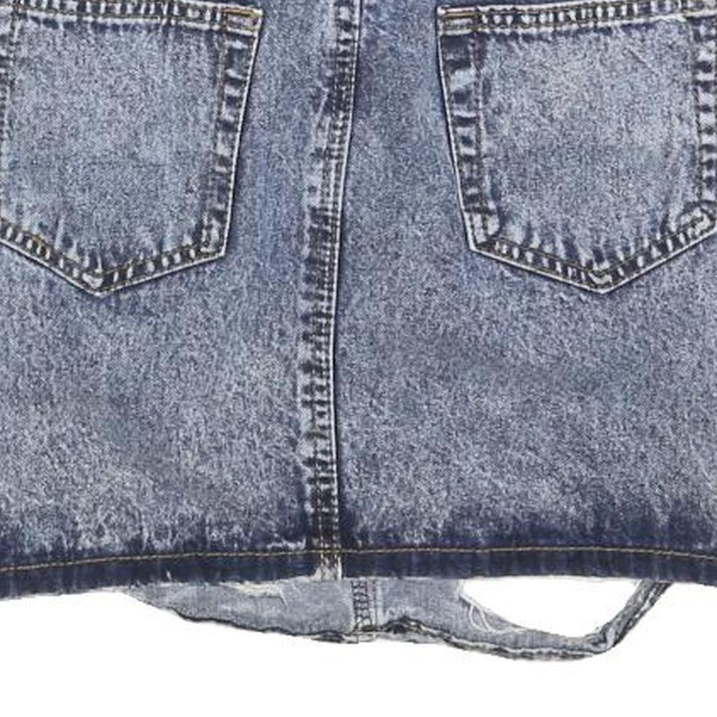 LIRA Womens Blue Denim Mini Skirt Cotton Blend Distressed XS Ripped Casual