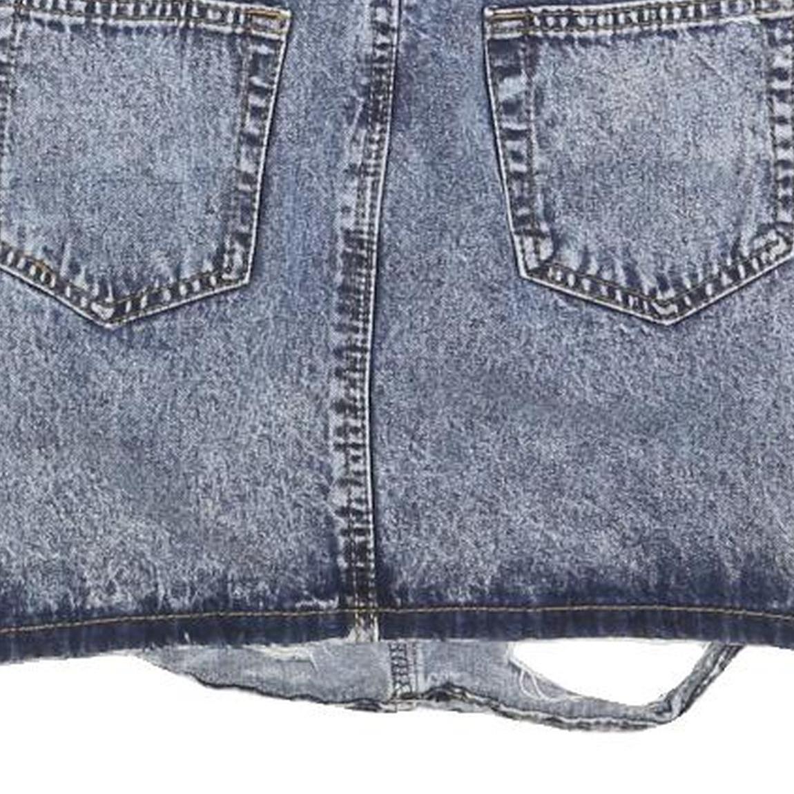LIRA Womens Blue Denim Mini Skirt Cotton Blend Distressed XS Ripped Casual
