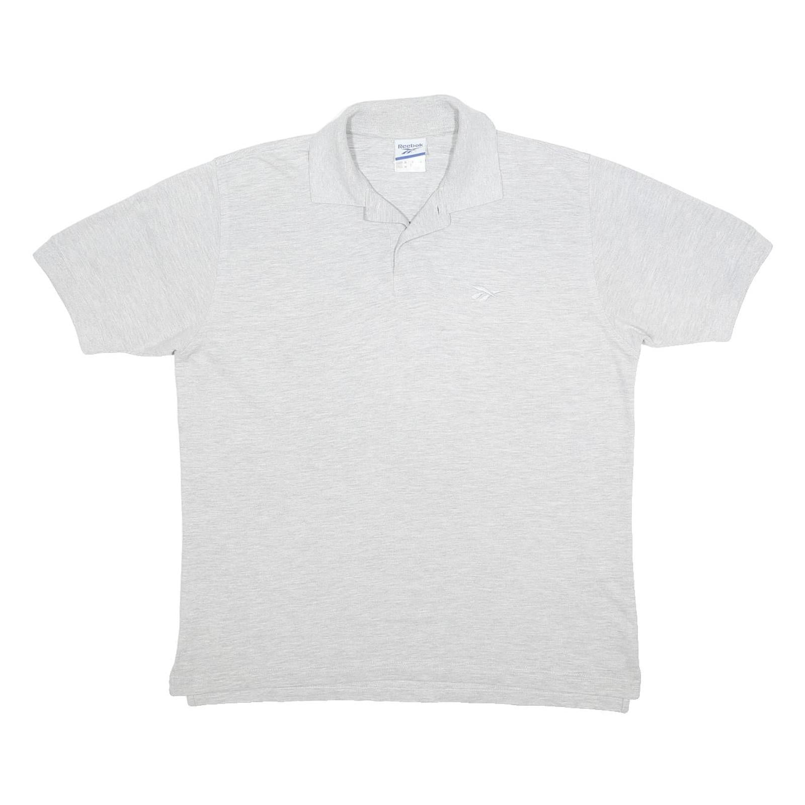 REEBOK Mens Grey Short Sleeve Plain Cotton Blend Polo Shirt S Casual Sport