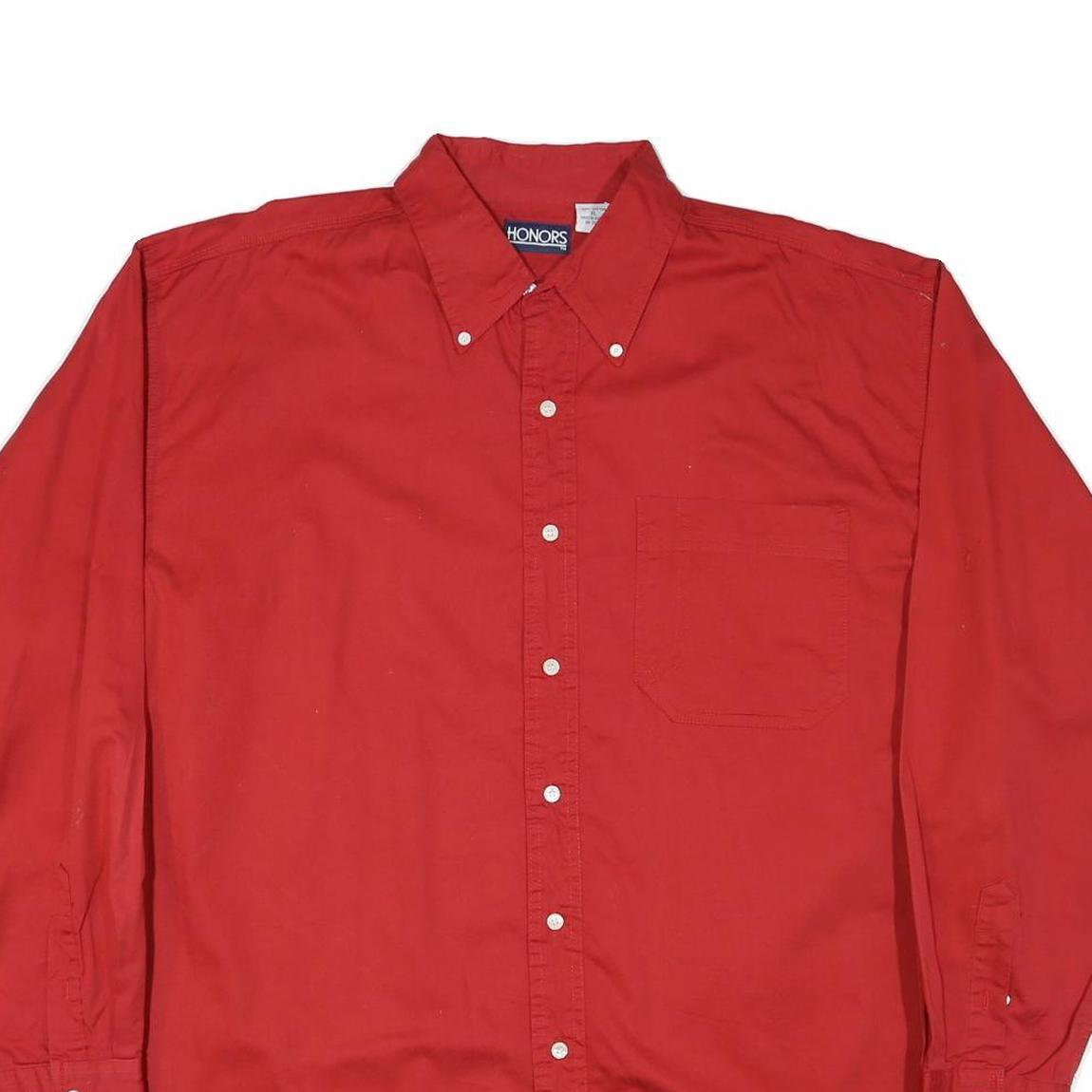HONOURS Mens Red Plain Cotton Blend Shirt XL Button-Down Collar Casual