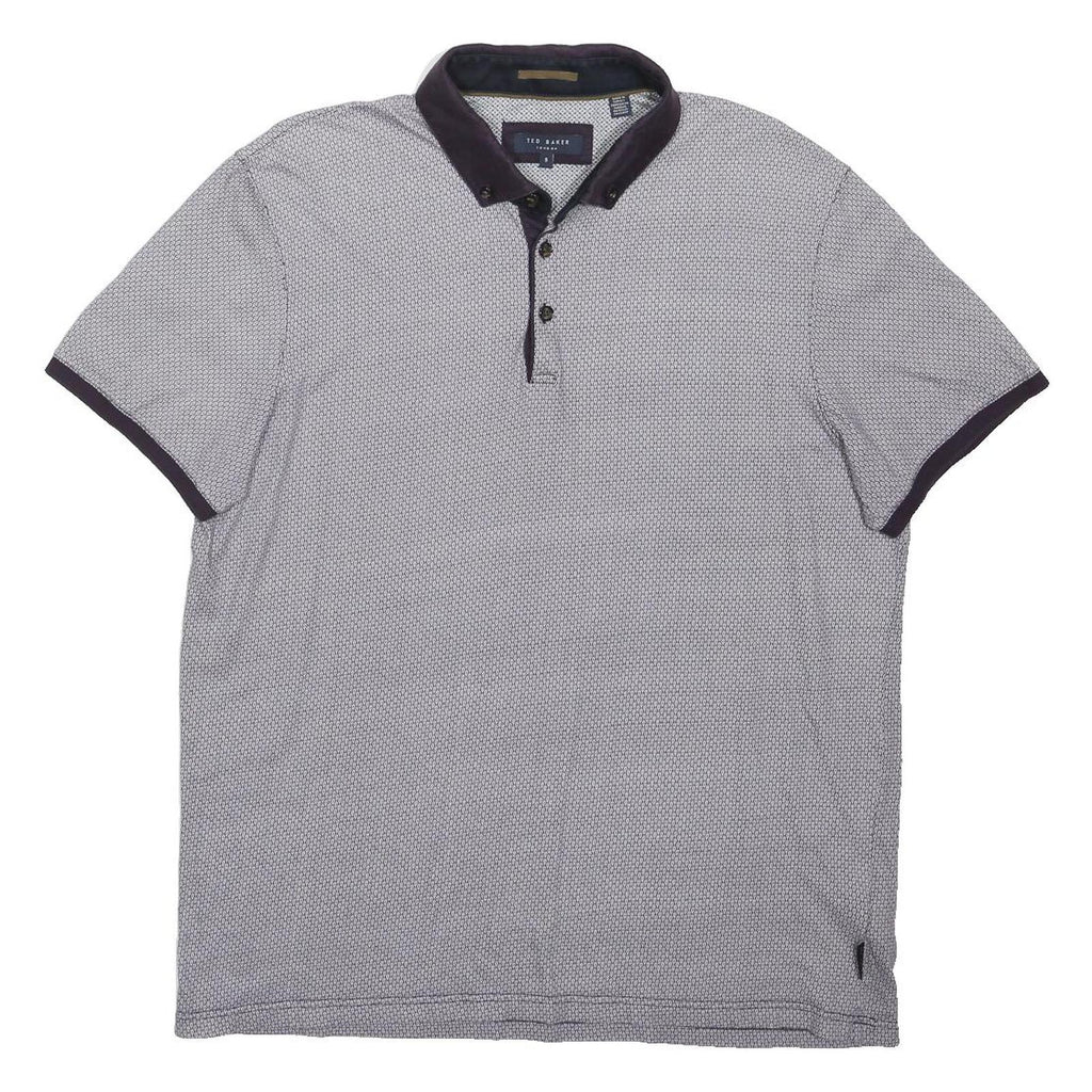 TED BAKER Mens Grey & Navy Short Sleeve Geometric L Cotton Blend Polo Shirt