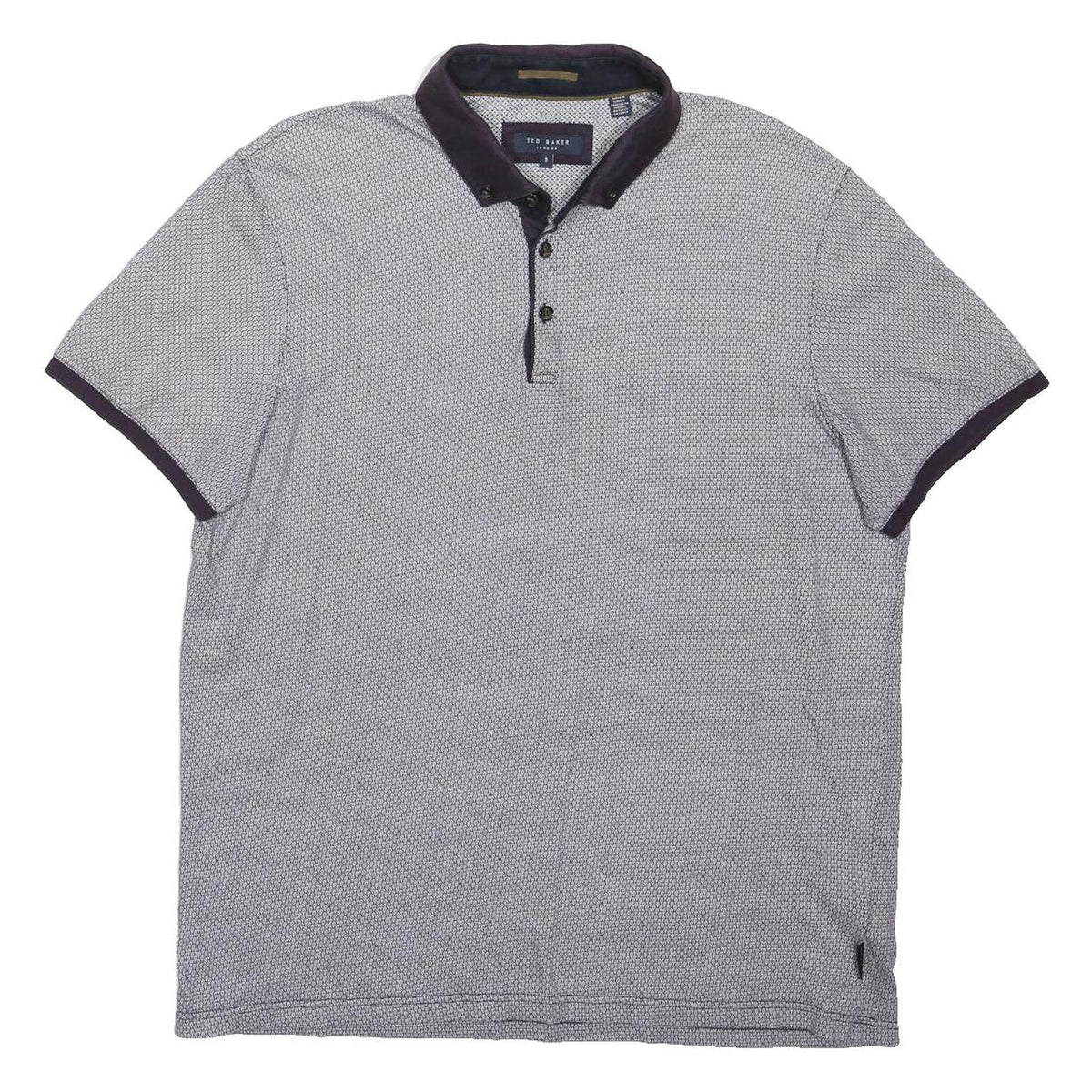 TED BAKER Mens Grey & Navy Short Sleeve Geometric L Cotton Blend Polo Shirt