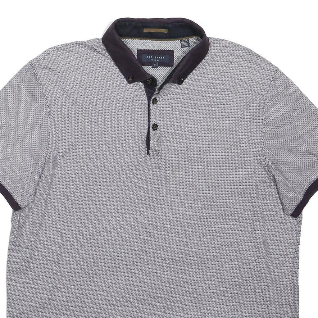 TED BAKER Mens Grey & Navy Short Sleeve Geometric L Cotton Blend Polo Shirt
