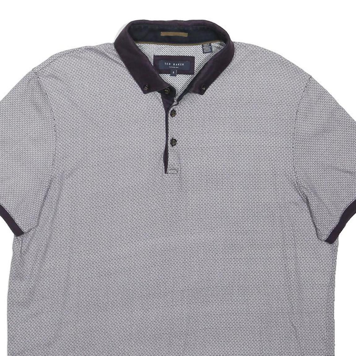 TED BAKER Mens Grey & Navy Short Sleeve Geometric L Cotton Blend Polo Shirt