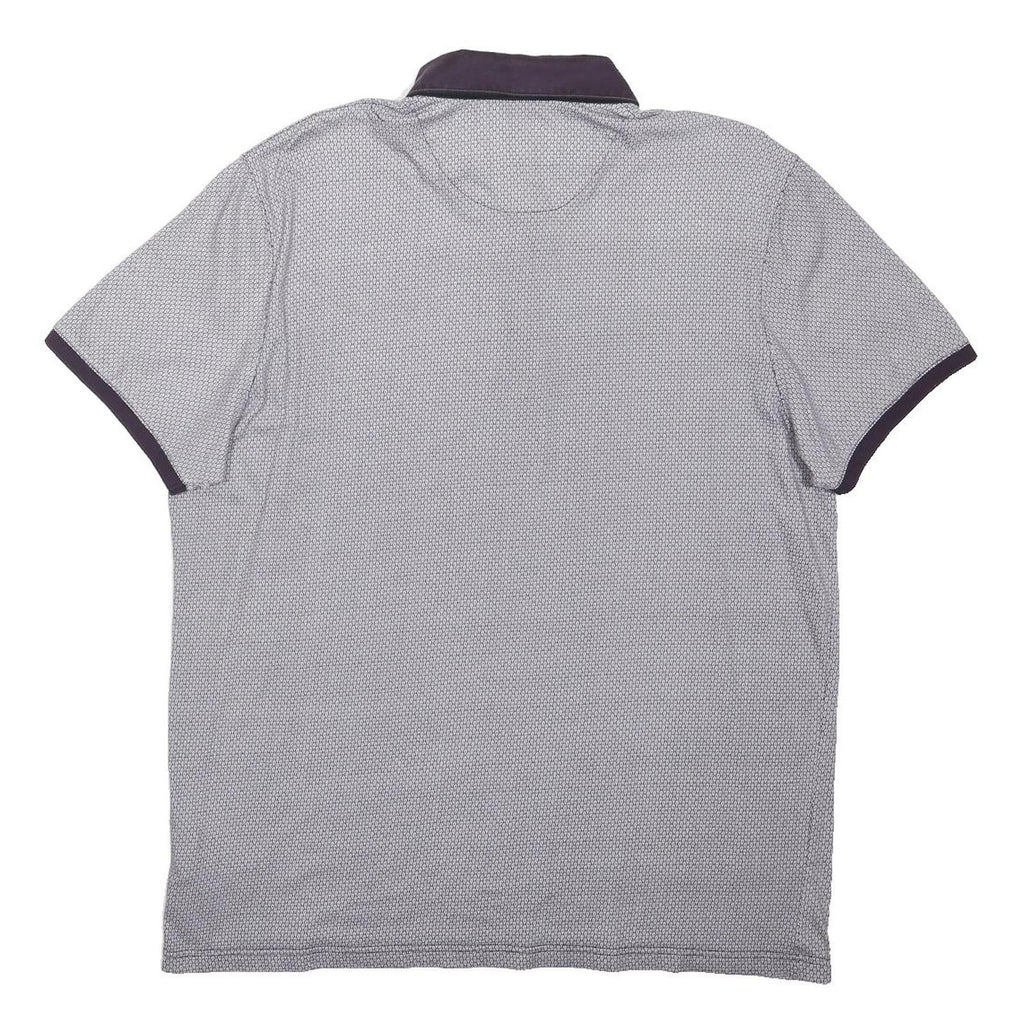 TED BAKER Mens Grey & Navy Short Sleeve Geometric L Cotton Blend Polo Shirt