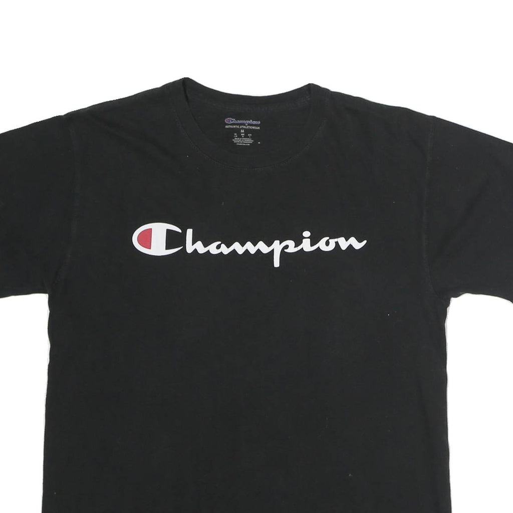 CHAMPION Mens Black Cotton Logo T-Shirt M Short Sleeve Crew Neck Classic