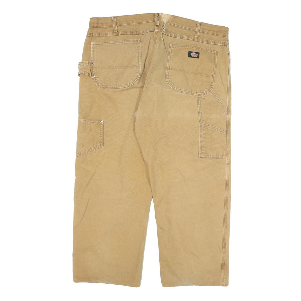 DICKIES Mens Cotton Blend Beige Relaxed Straight Trousers W40 L25 Workwear Zip
