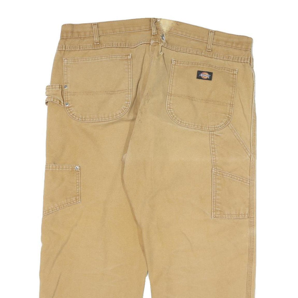 DICKIES Mens Cotton Blend Beige Relaxed Straight Trousers W40 L25 Workwear Zip