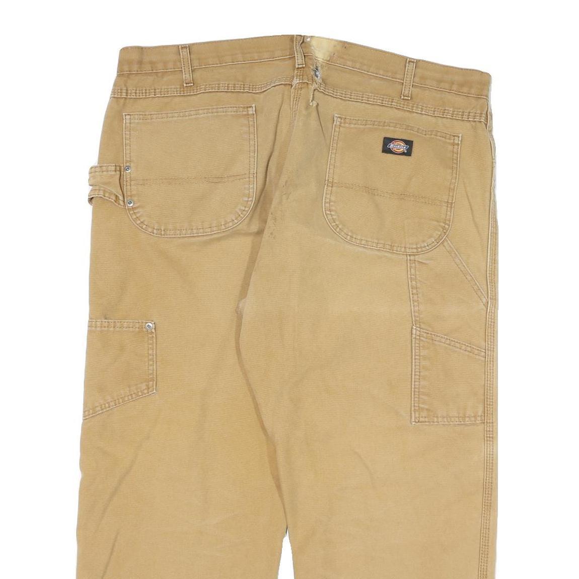 DICKIES Mens Cotton Blend Beige Relaxed Straight Trousers W40 L25 Workwear Zip