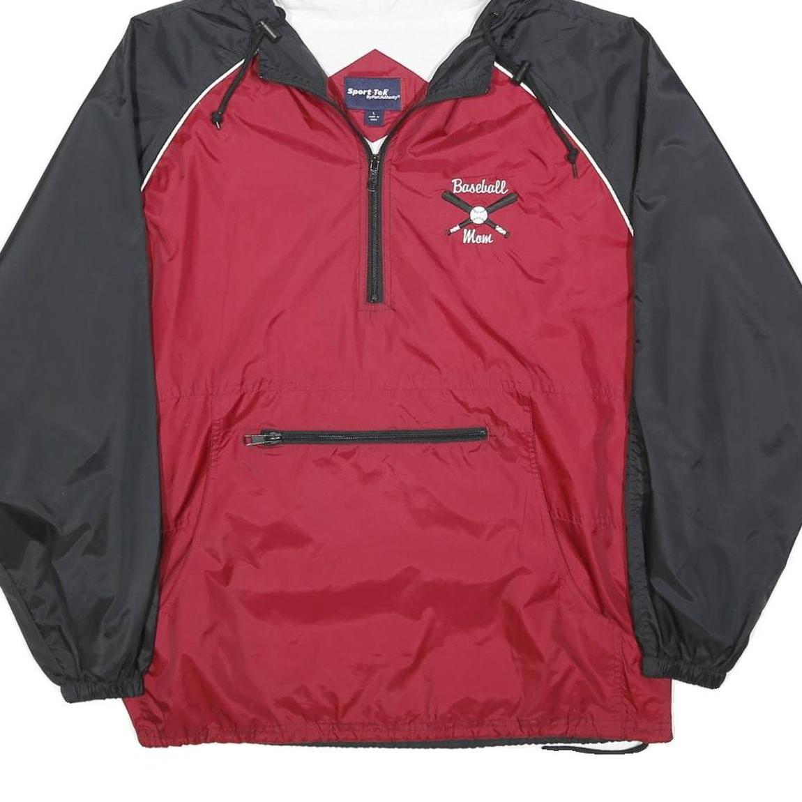 SPORT-TEK Womens Red & Black Baseball Mom Half Zip Nylon Hooded Jacket L