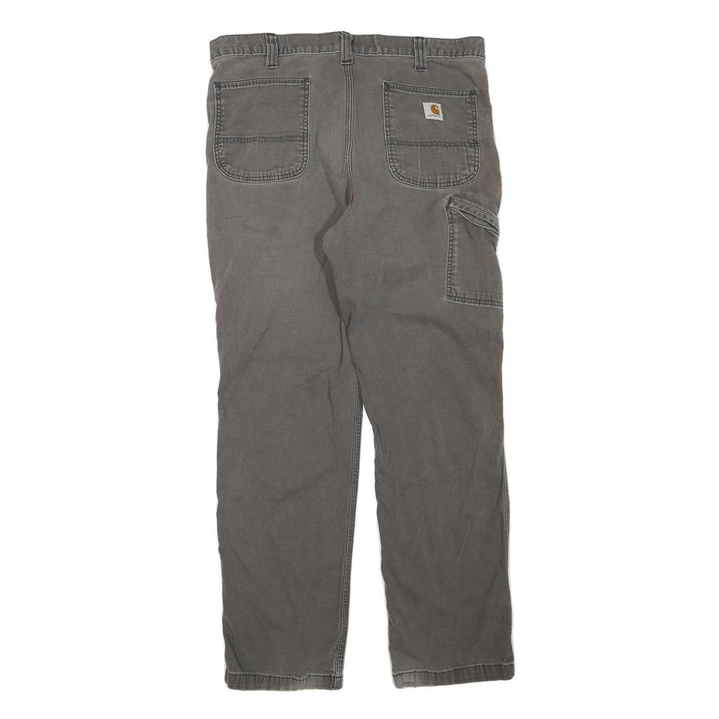 CARHARTT Mens Regular Cotton Blend Grey Trousers W36 L32 Workwear Zip Closure