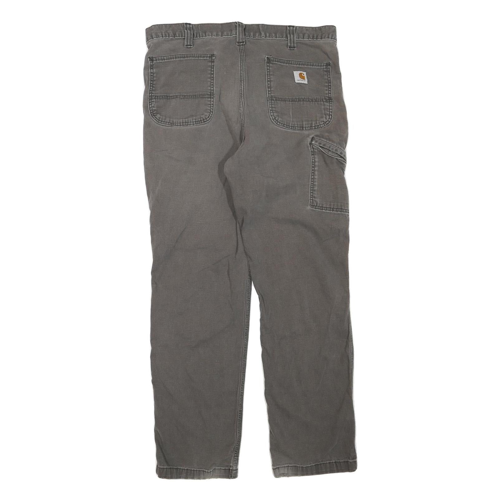 CARHARTT Mens Regular Cotton Blend Grey Trousers W36 L32 Workwear Zip Closure