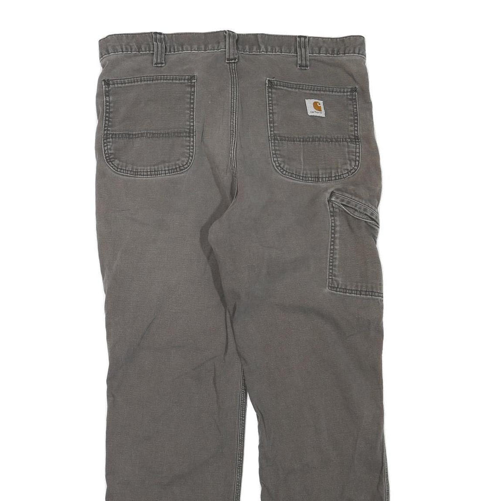 CARHARTT Mens Regular Cotton Blend Grey Trousers W36 L32 Workwear Zip Closure
