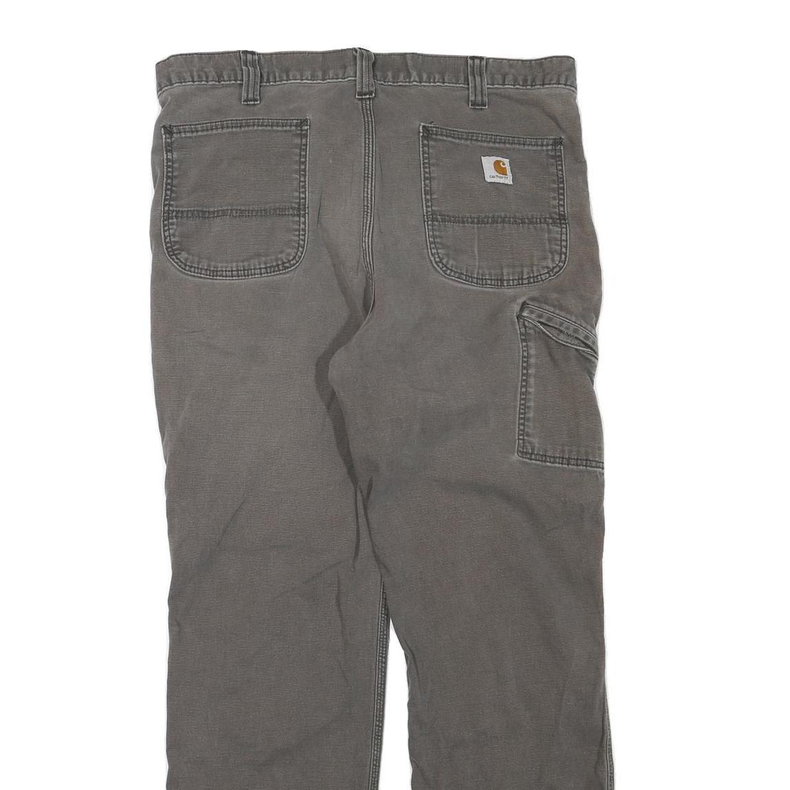CARHARTT Mens Regular Cotton Blend Grey Trousers W36 L32 Workwear Zip Closure