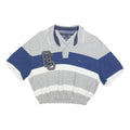 TOMMY HILFIGER Womens Grey Blue White Cropped Polo Shirt XL Striped Cotton Blend