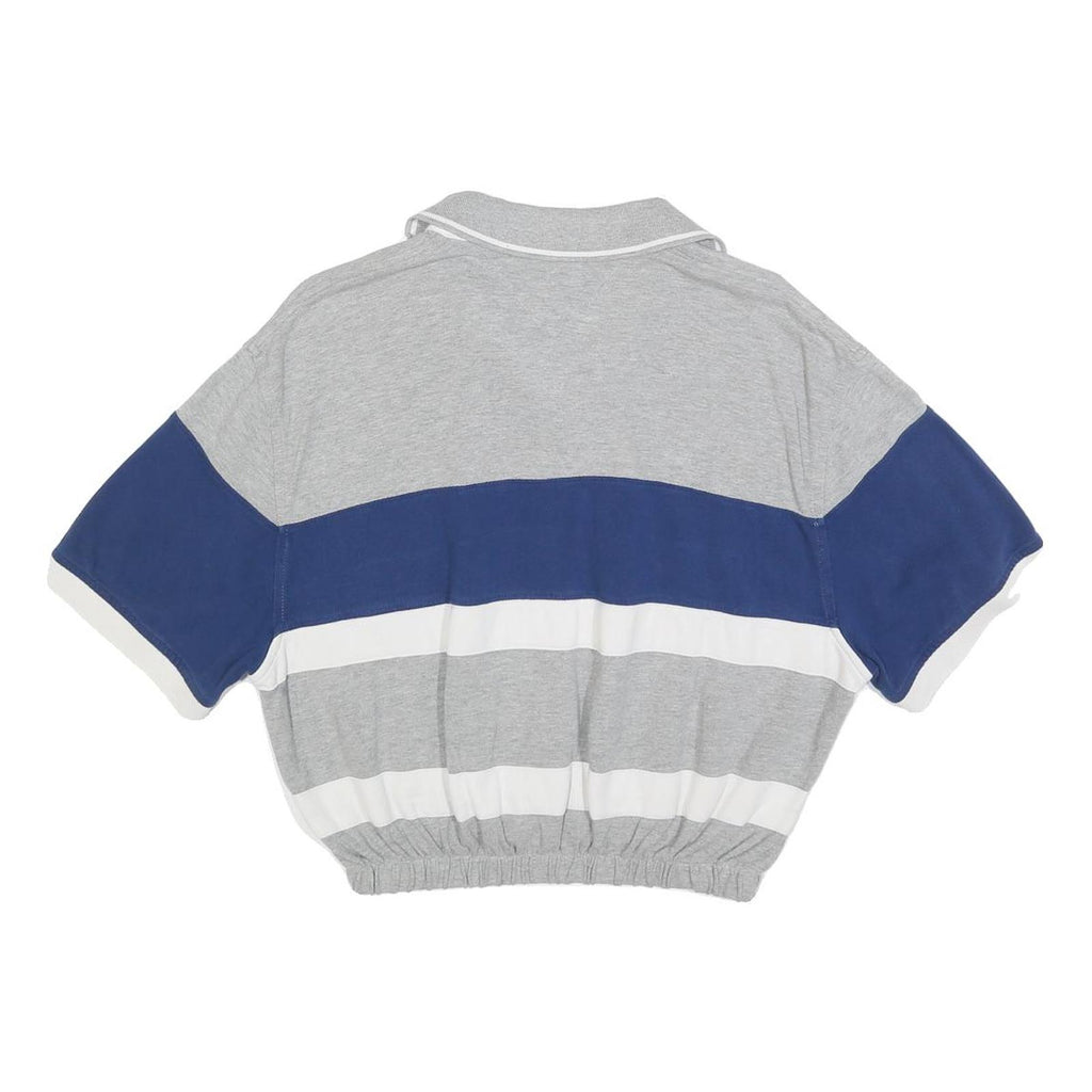 TOMMY HILFIGER Womens Grey Blue White Cropped Polo Shirt XL Striped Cotton Blend