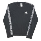 ADIDAS Mens Black & Grey Cotton Blend Crew Neck Sweatshirt S Sportswear Logo