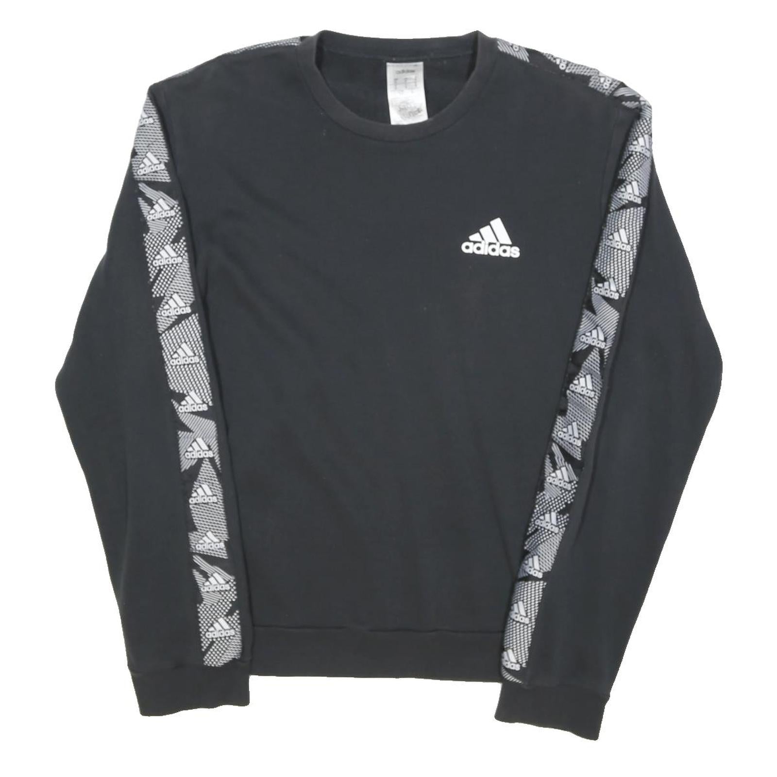ADIDAS Mens Black & Grey Cotton Blend Crew Neck Sweatshirt S Sportswear Logo