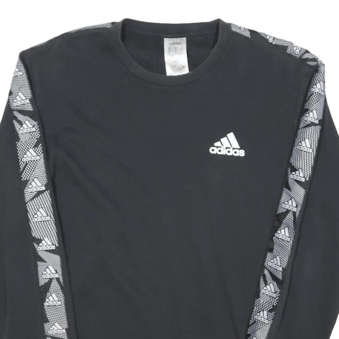 ADIDAS Mens Black & Grey Cotton Blend Crew Neck Sweatshirt S Sportswear Logo