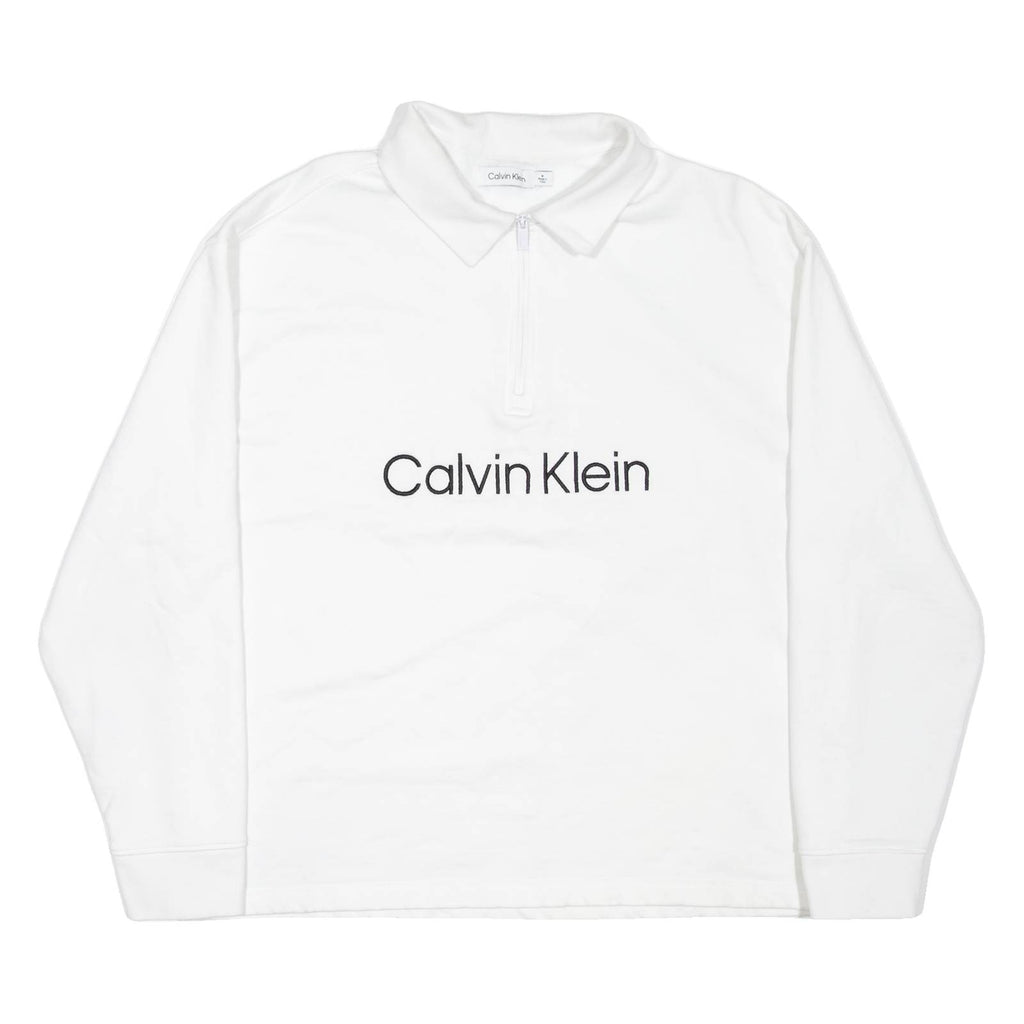 CALVIN KLEIN Mens Jumper White 1/4 Zip M