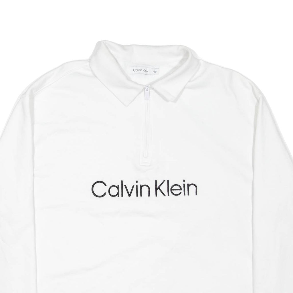CALVIN KLEIN Mens Jumper White 1/4 Zip M