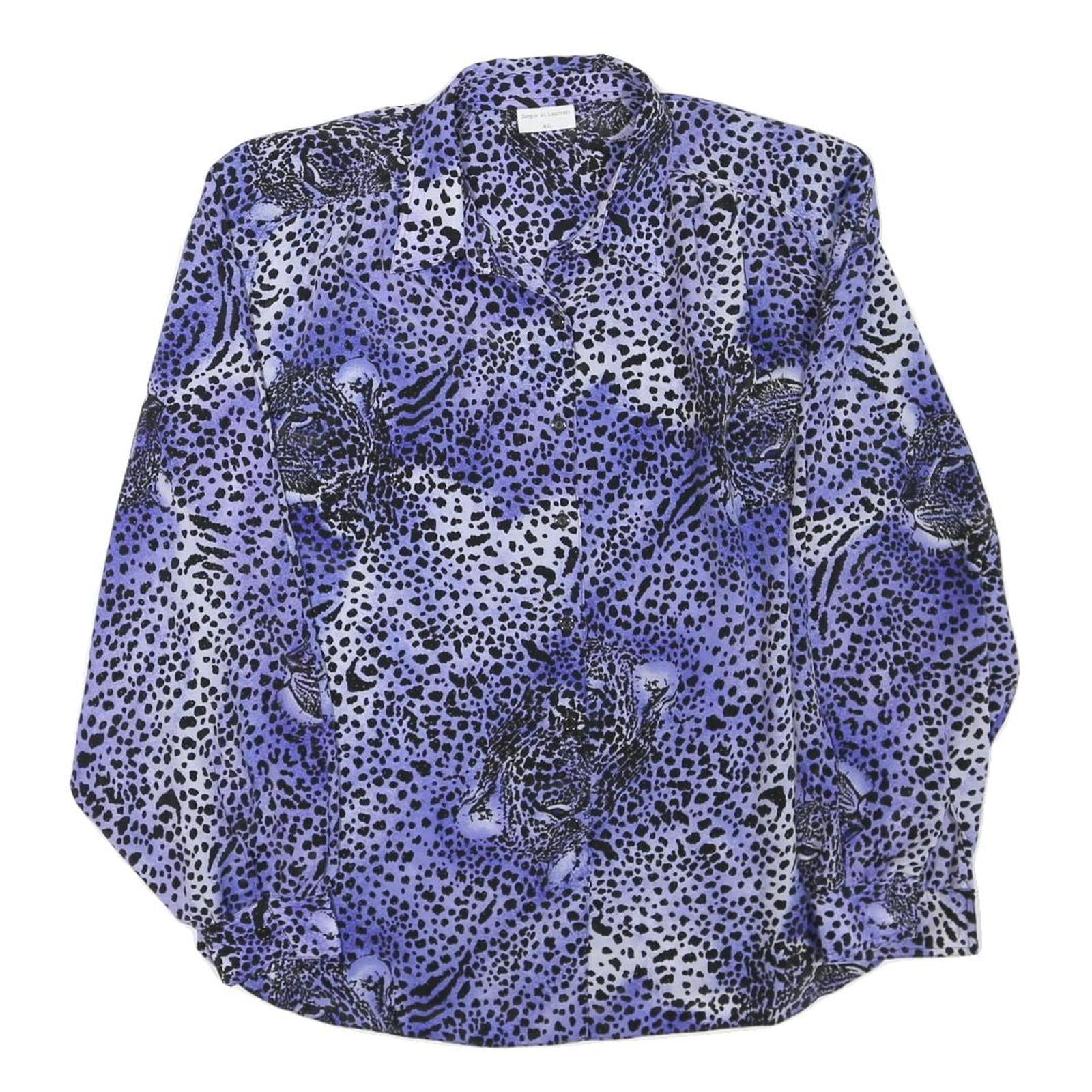 SERGIO DI LAURENTI Womens Blue Black Printed Shirt Long Sleeve Collared L