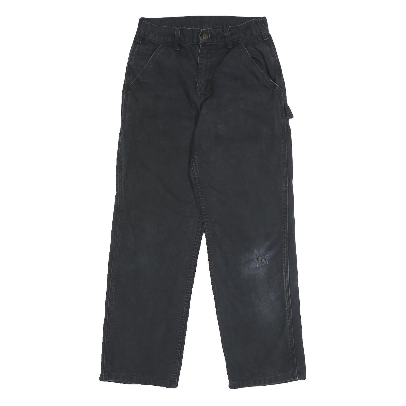 CARHARTT Mens Cotton Relaxed Straight Black Trousers W28 L27 Workwear Zip