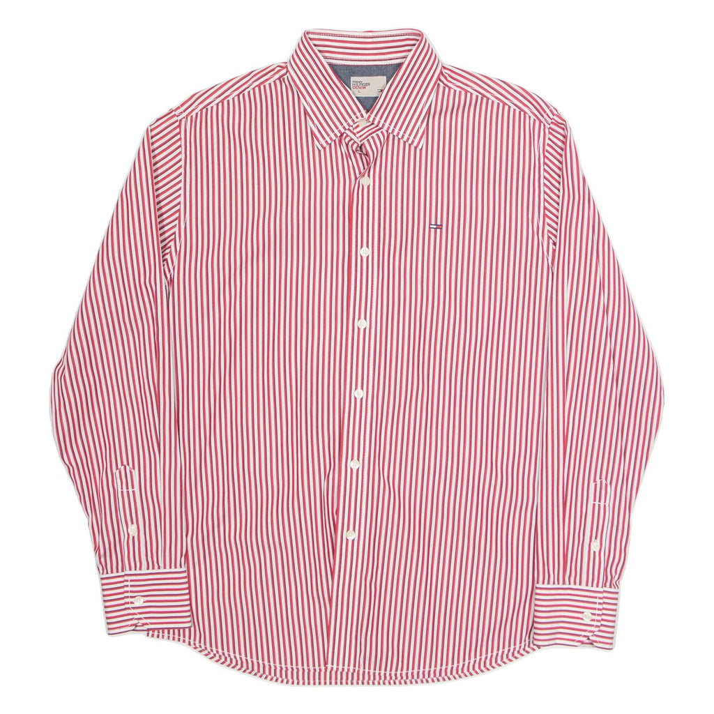 HILFIGER DENIM Mens Shirt Red Pinstripe Long Sleeve L