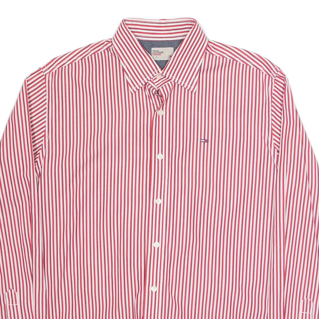 HILFIGER DENIM Mens Shirt Red Pinstripe Long Sleeve L