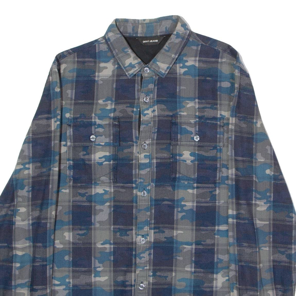 DKNY Mens Shirt Blue Camouflage Long Sleeve S