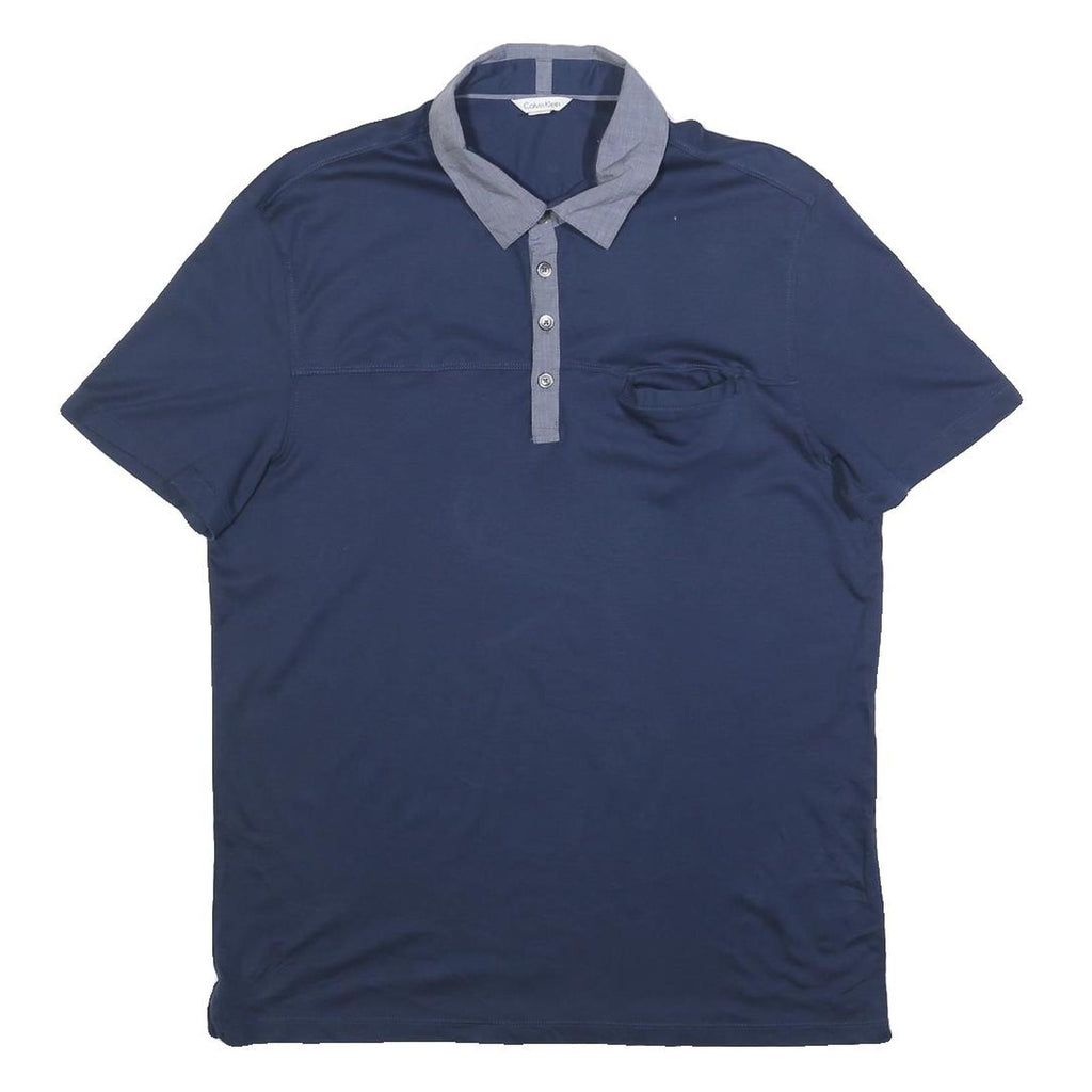 CALVIN KLEIN Mens Blue Shirt Collar Short Sleeve Plain M Cotton Blend Polo