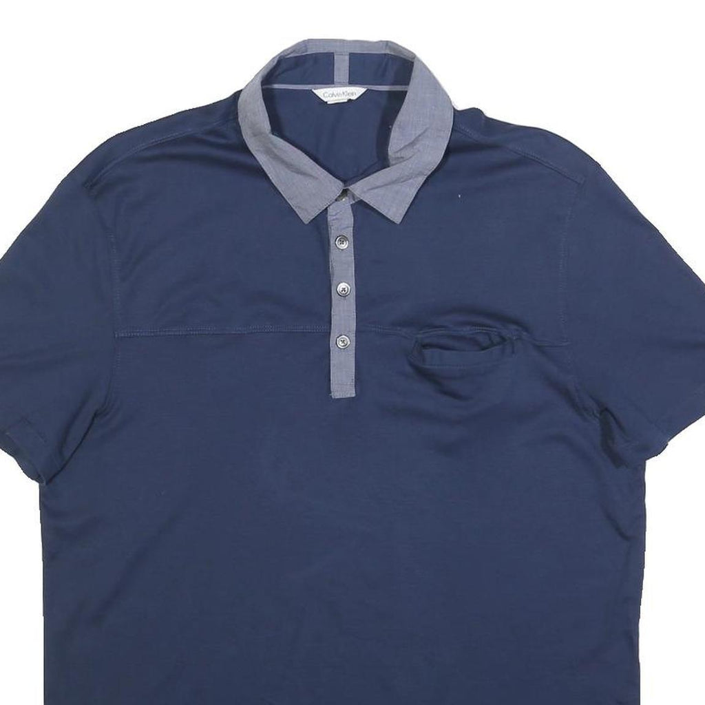 CALVIN KLEIN Mens Blue Shirt Collar Short Sleeve Plain M Cotton Blend Polo