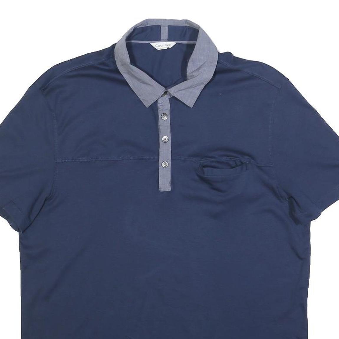 CALVIN KLEIN Mens Blue Shirt Collar Short Sleeve Plain M Cotton Blend Polo