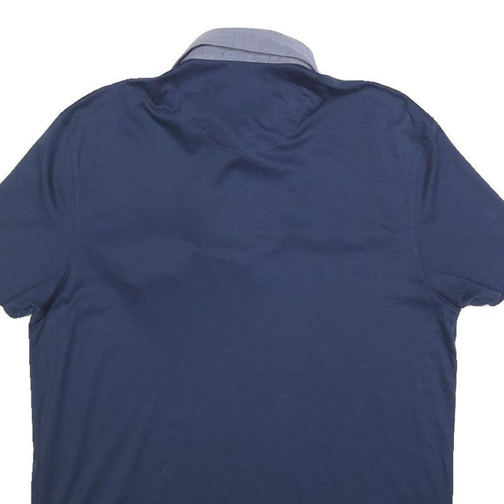 CALVIN KLEIN Mens Blue Shirt Collar Short Sleeve Plain M Cotton Blend Polo