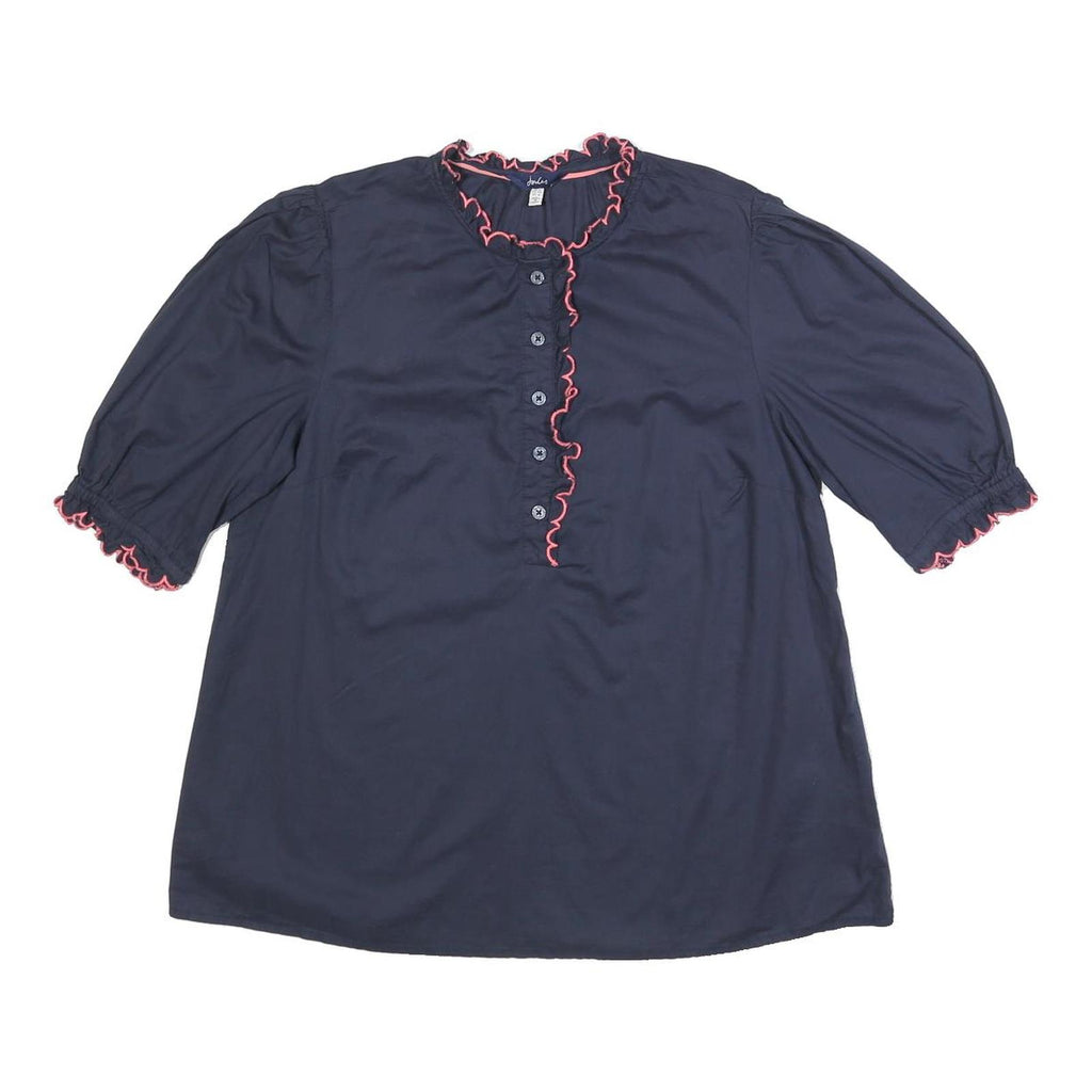 JOULES Womens Navy Blue Cotton Ruffle Sleeve Shirt UK 12 Button Neck