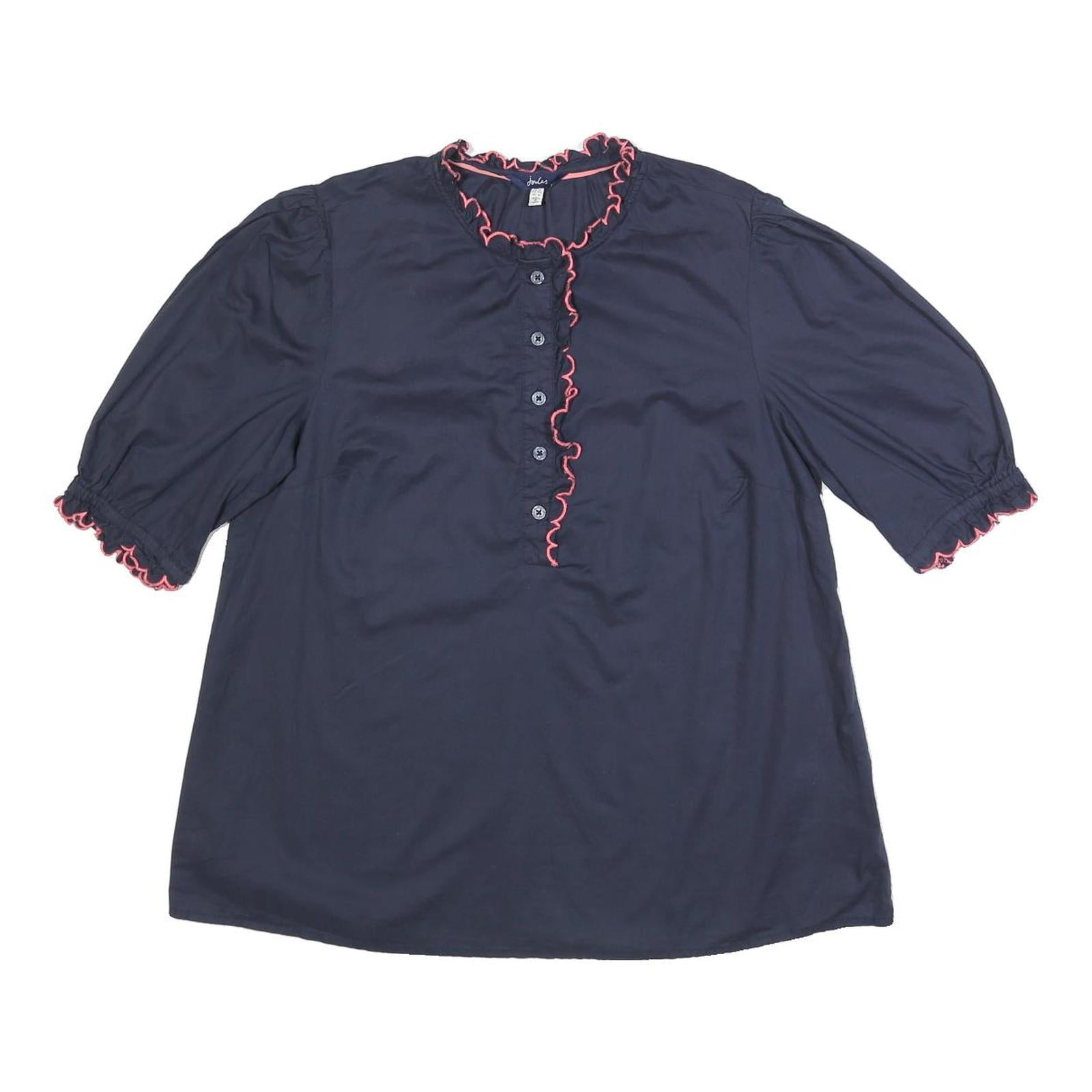 JOULES Womens Navy Blue Cotton Ruffle Sleeve Shirt UK 12 Button Neck