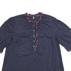 JOULES Womens Navy Blue Cotton Ruffle Sleeve Shirt UK 12 Button Neck