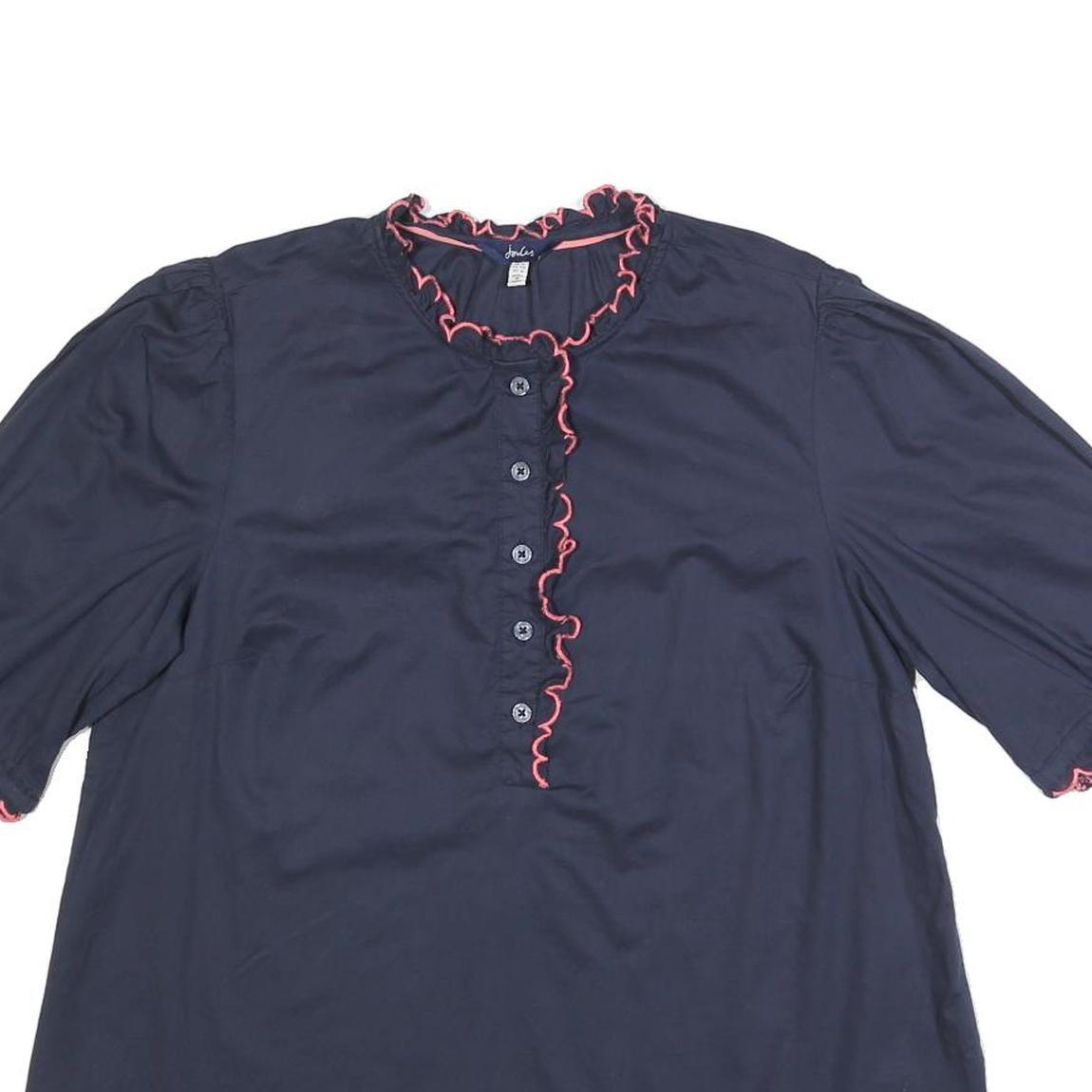JOULES Womens Navy Blue Cotton Ruffle Sleeve Shirt UK 12 Button Neck