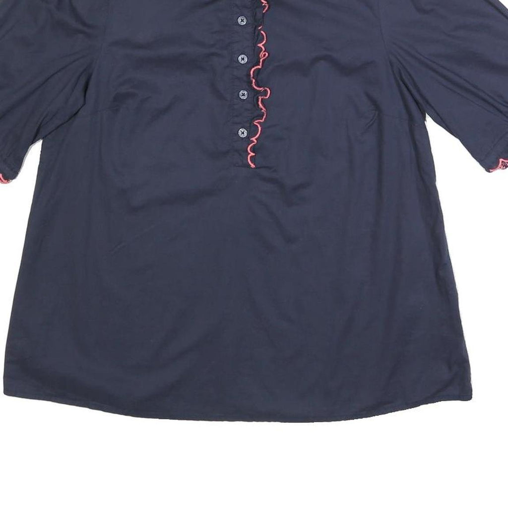 JOULES Womens Navy Blue Cotton Ruffle Sleeve Shirt UK 12 Button Neck