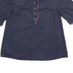 JOULES Womens Navy Blue Cotton Ruffle Sleeve Shirt UK 12 Button Neck