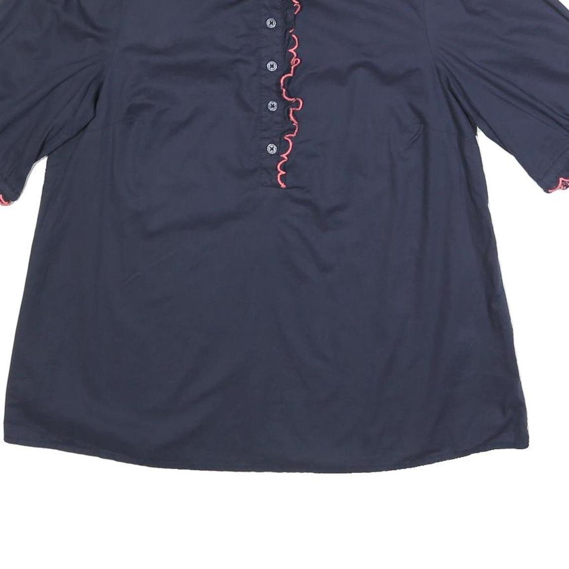 JOULES Womens Navy Blue Cotton Ruffle Sleeve Shirt UK 12 Button Neck