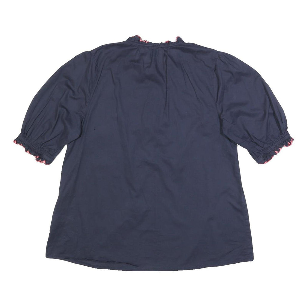 JOULES Womens Navy Blue Cotton Ruffle Sleeve Shirt UK 12 Button Neck