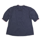 JOULES Womens Navy Blue Cotton Ruffle Sleeve Shirt UK 12 Button Neck