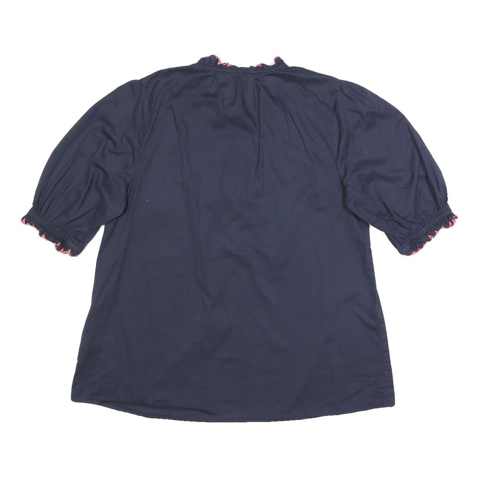 JOULES Womens Navy Blue Cotton Ruffle Sleeve Shirt UK 12 Button Neck