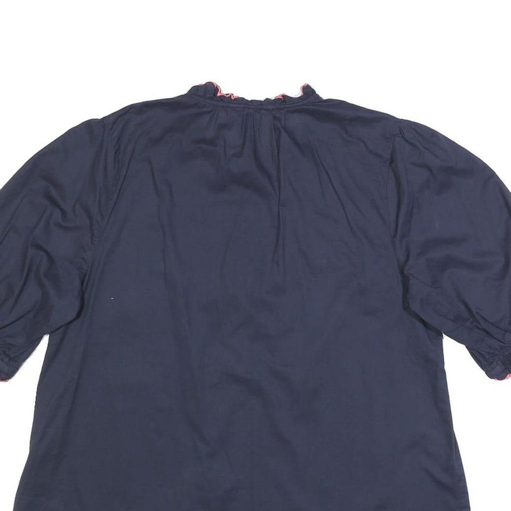 JOULES Womens Navy Blue Cotton Ruffle Sleeve Shirt UK 12 Button Neck